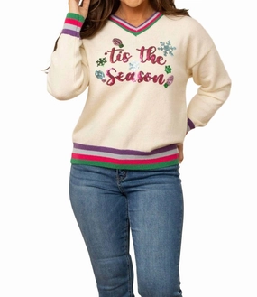 Tis The Season Sequin Sweater In Beige Ethical Production Knitwear Chilly Weather