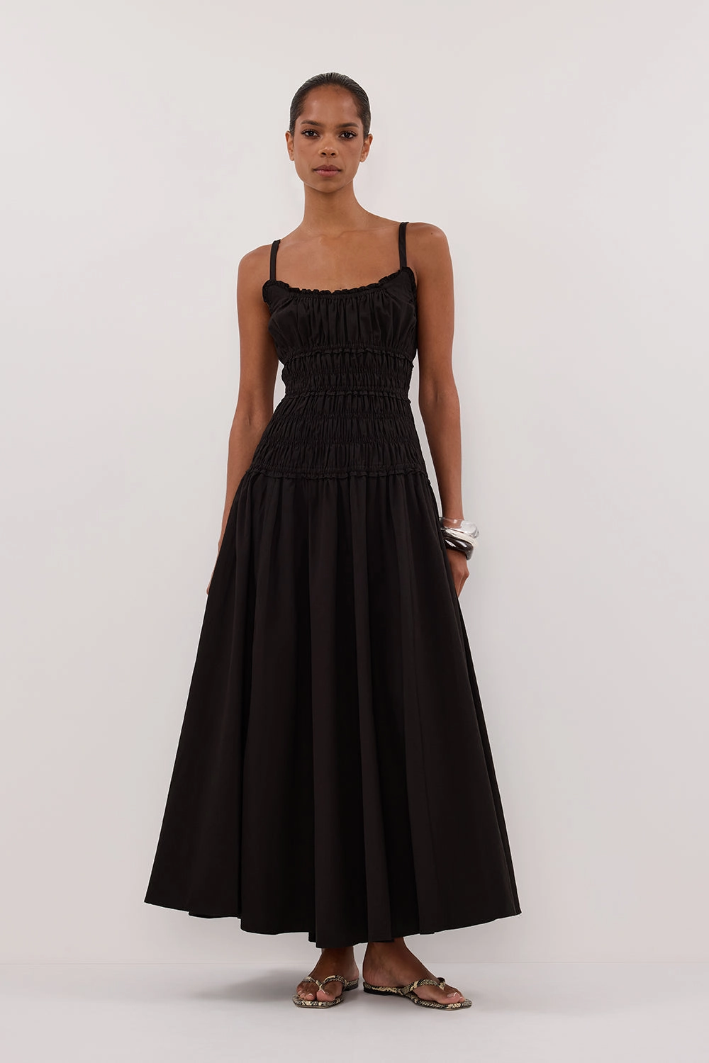 Cozy Flex TOBY BLACK COTTON MIDI DRESS