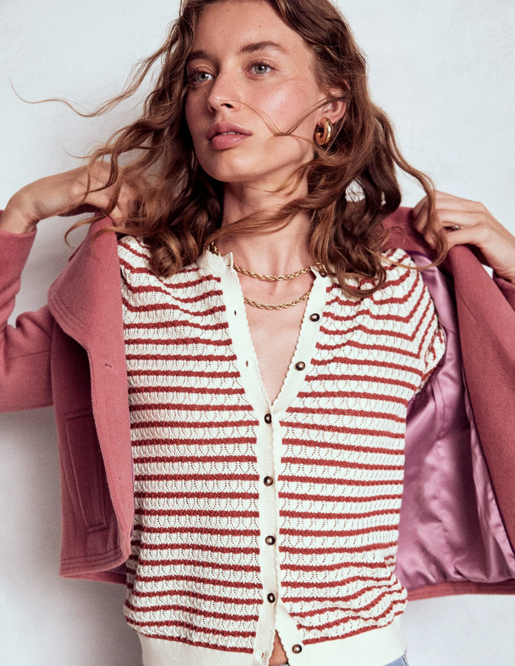 Topstitch Jacket-DUSTY PINK EasyClean Coating Three Layer Laminate