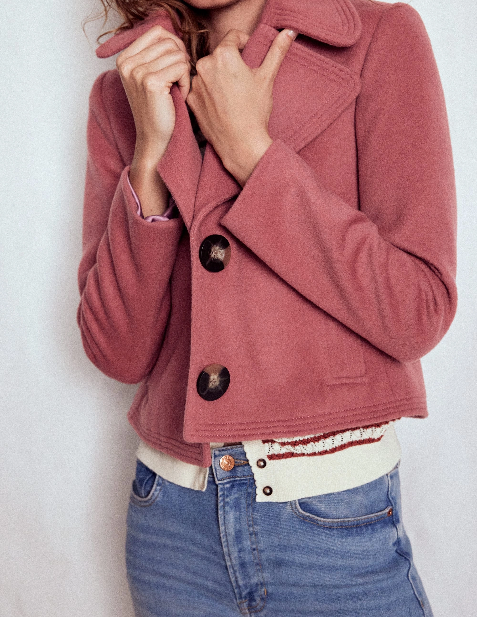 Sleek Casual Minimal Aesthetic Topstitch Jacket-DUSTY PINK