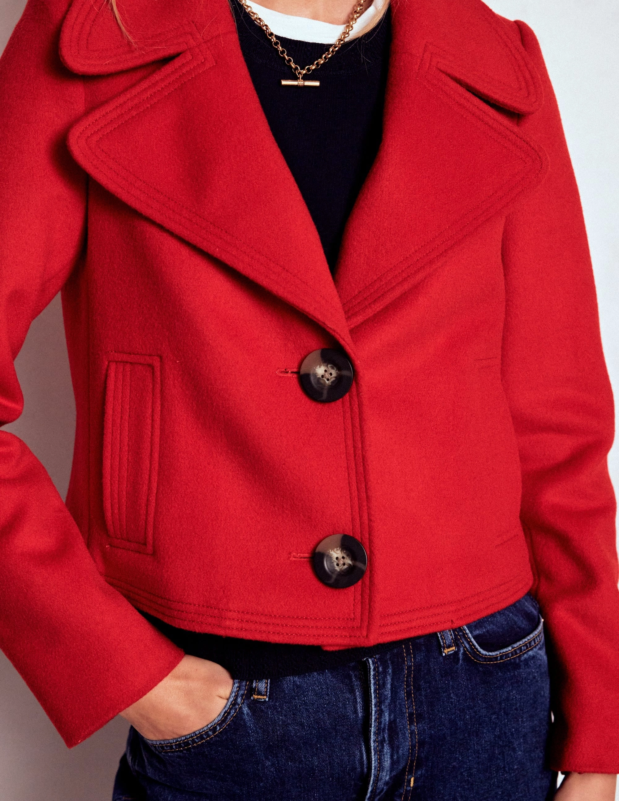 City Commuter Tear Resistant Weave Topstitch Jacket-Poppy Red