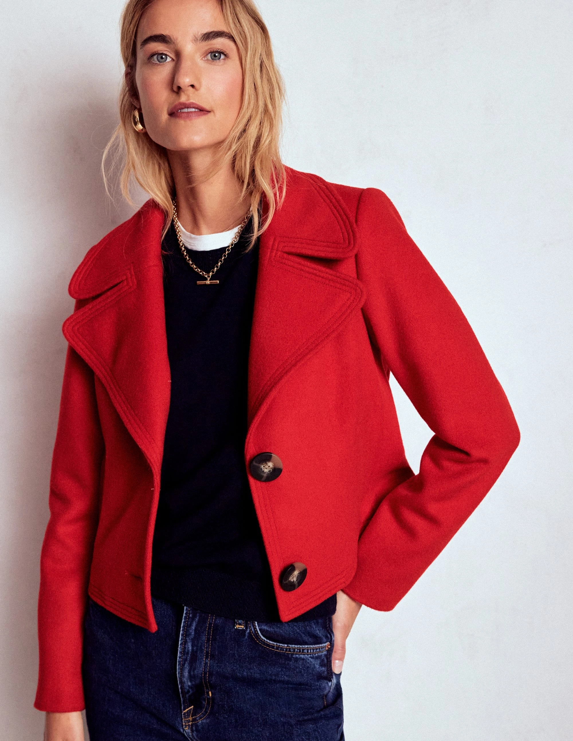 Multi Pocket Design Topstitch Jacket-Poppy Red