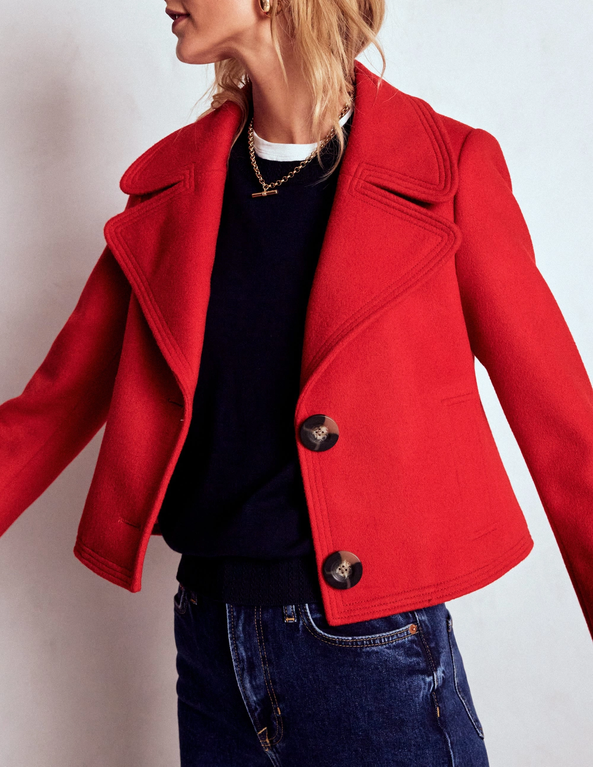 Transitional City Fit Everyday Layer Style Topstitch Jacket-Poppy Red