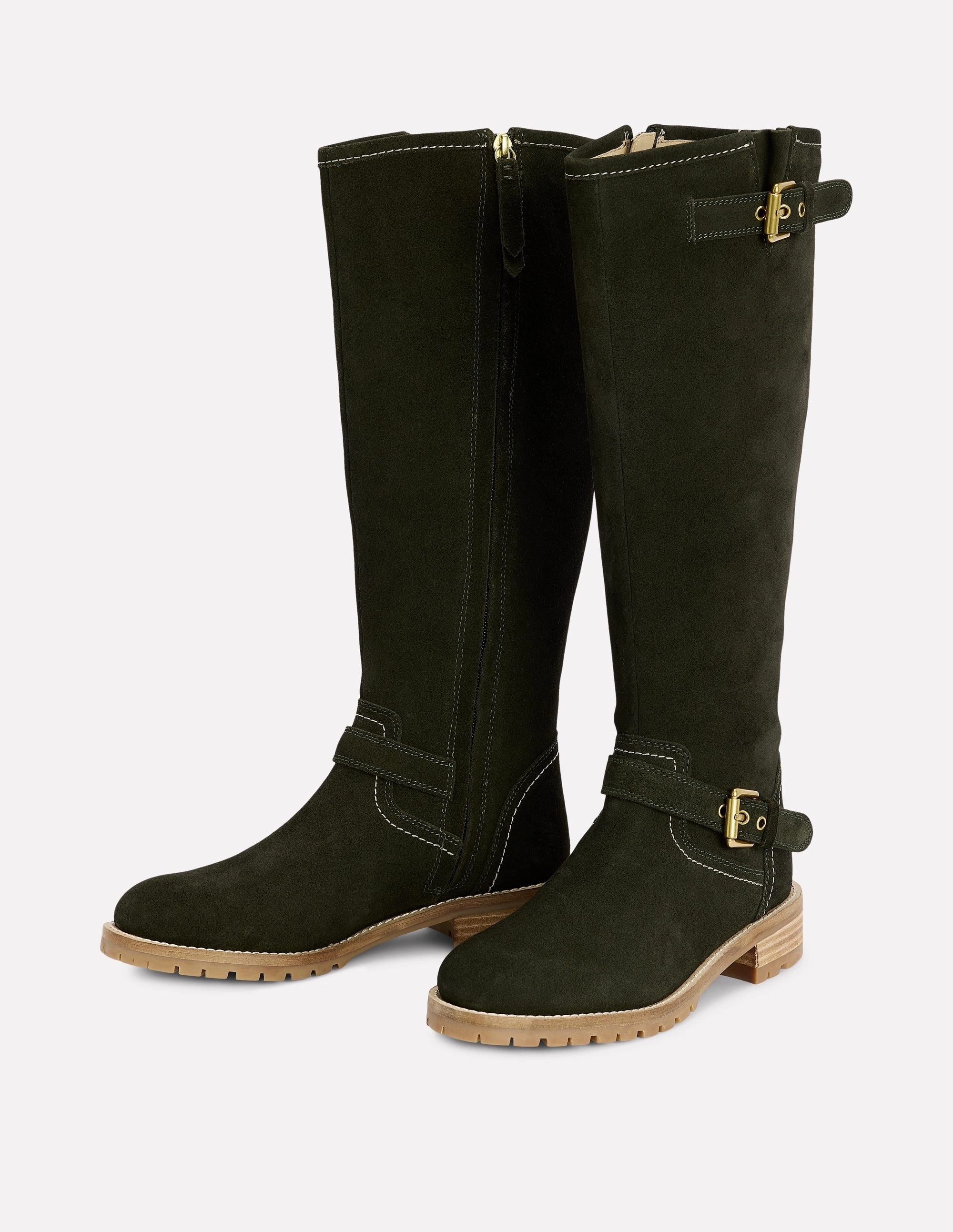 Buckle Knee High Boots-Woodland Green Zip Edge