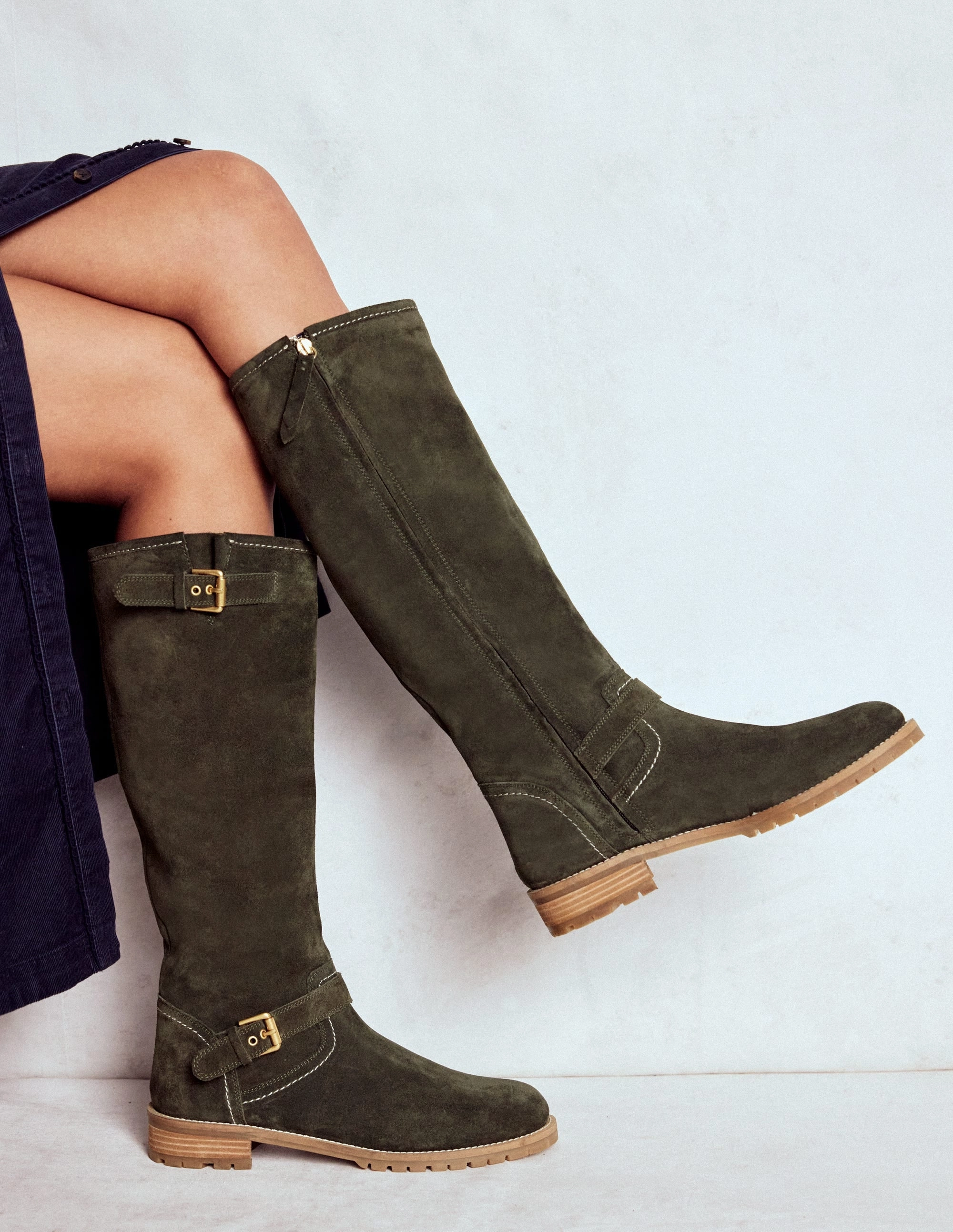 Classic Comfort Mud Friendly Buckle Knee High Boots-Woodland Green