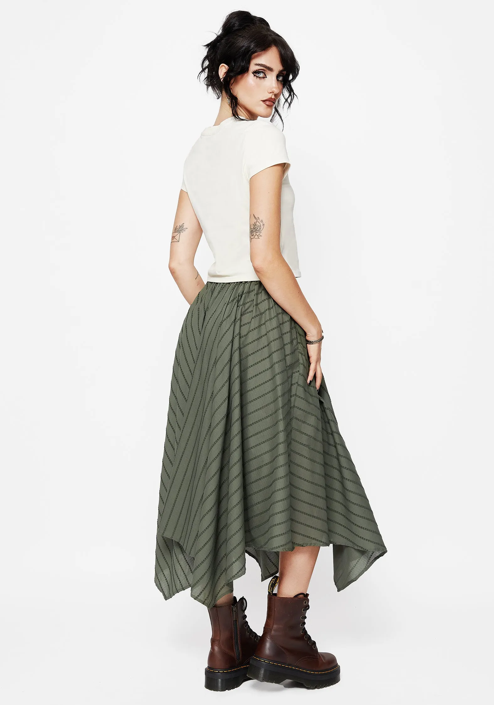 Layered Structure Bohemian vibe Blythe Cotton Handkerchief Hem Midaxi Skirt - Green
