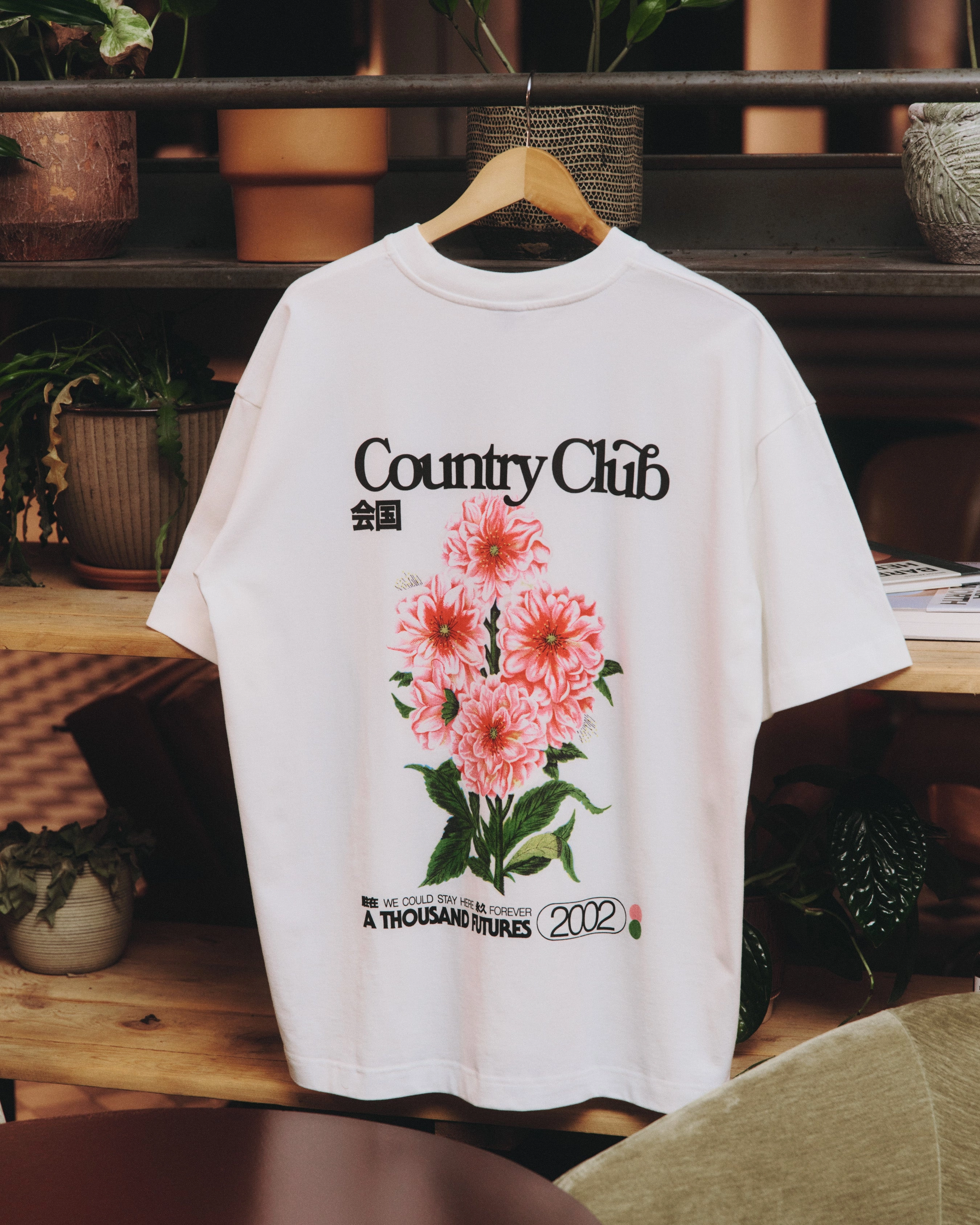 A Thousand Futures x GK 'Country Club' Tee - Off-White Breathable Cotton Fabric Low Profile Collar
