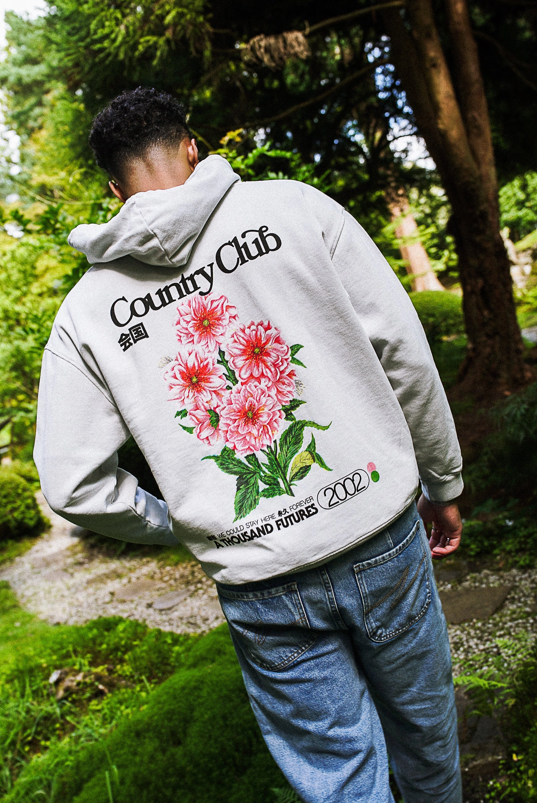 A Thousand Futures x GK 'Country Club' Vintage Washed Hoodie - Ash Grey Surfing wear Tagless Labeling