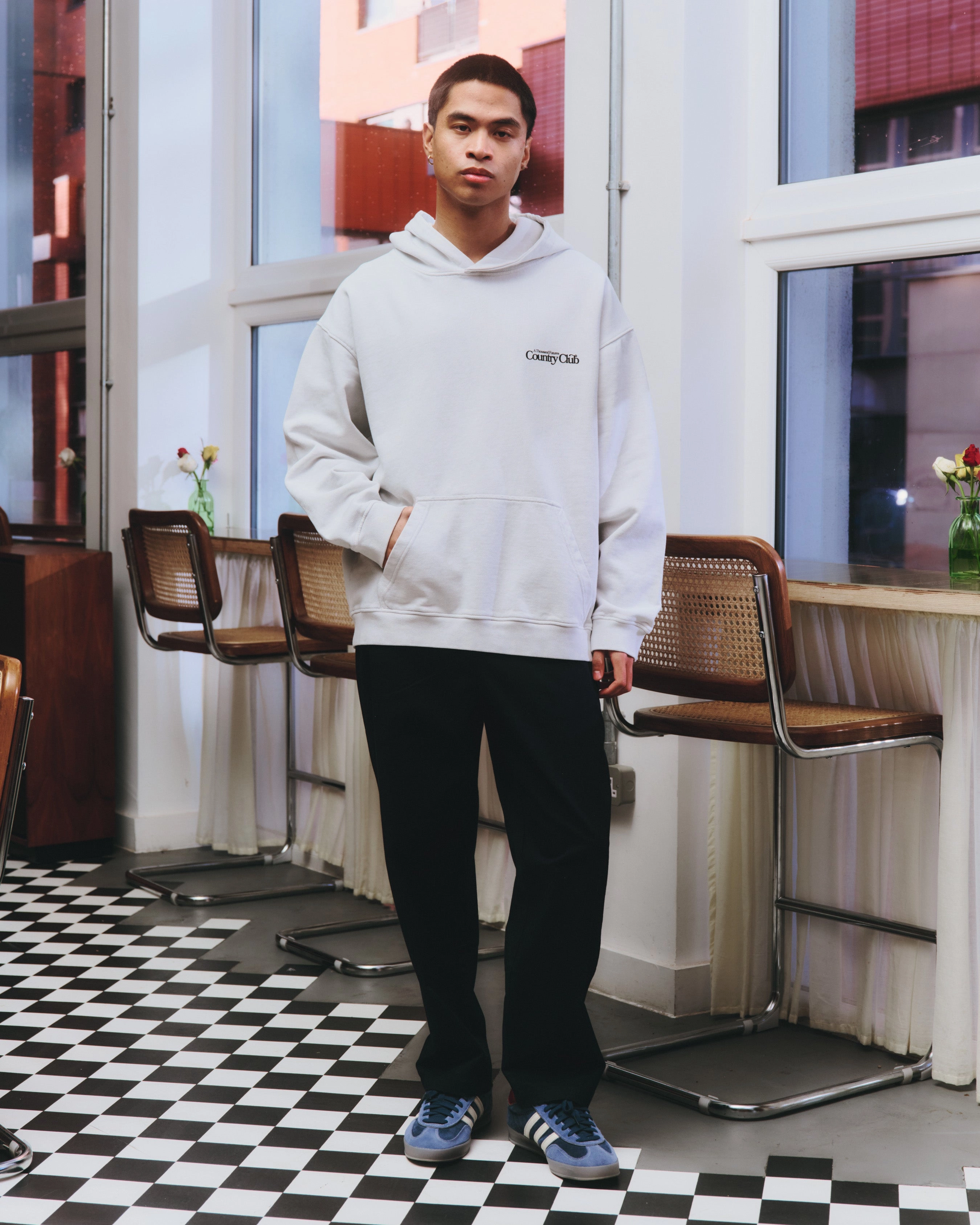 Embroidered Details A Thousand Futures x GK 'Country Club' Vintage Washed Hoodie - Ash Grey