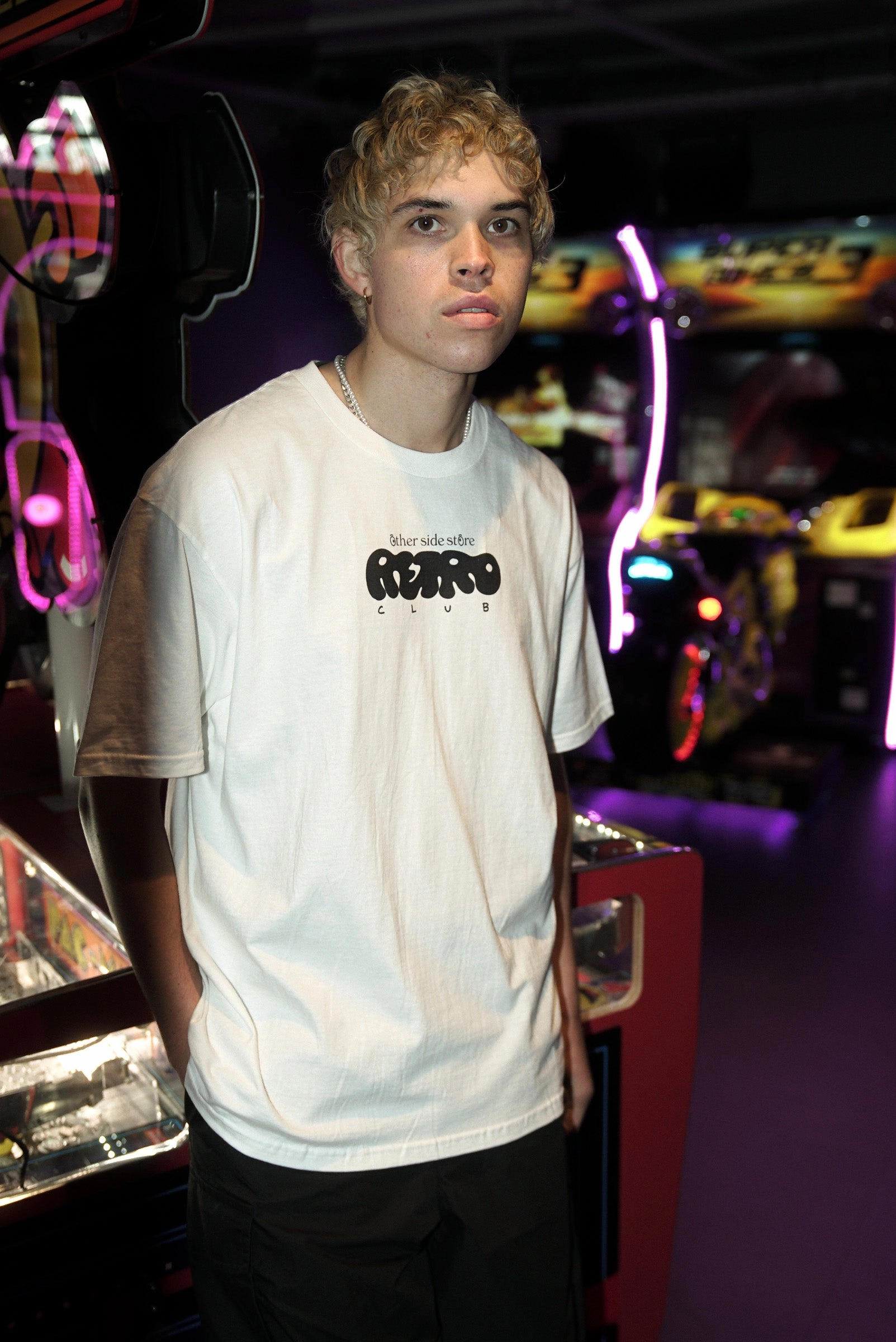 Other Side Store 'Retro Club' Tee - White proper length