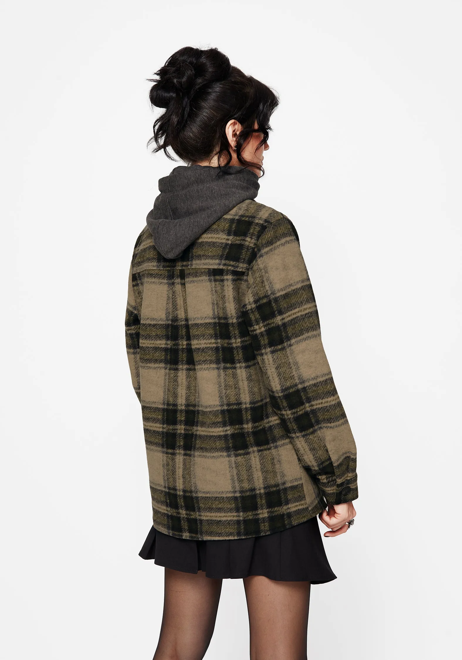 Trellis Hooded Pocket Check Shacket - Green MoistureWickingTechnology
