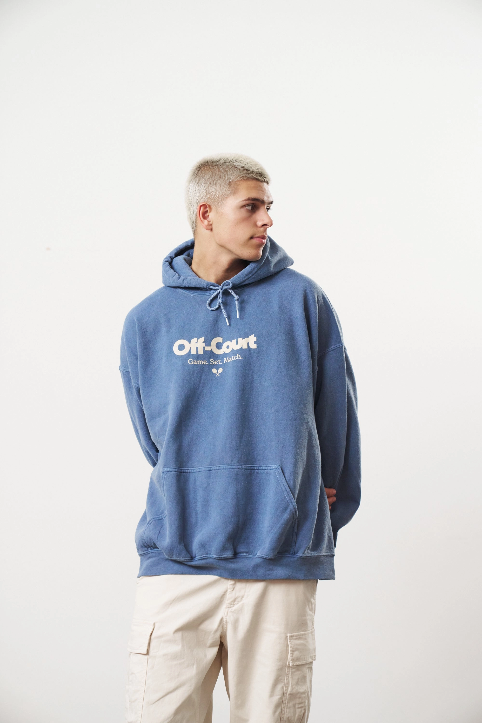 Vice 84 'Off-Court GSM' Vintage Washed Hoodie - Blue Chest pocket Plus size clothing