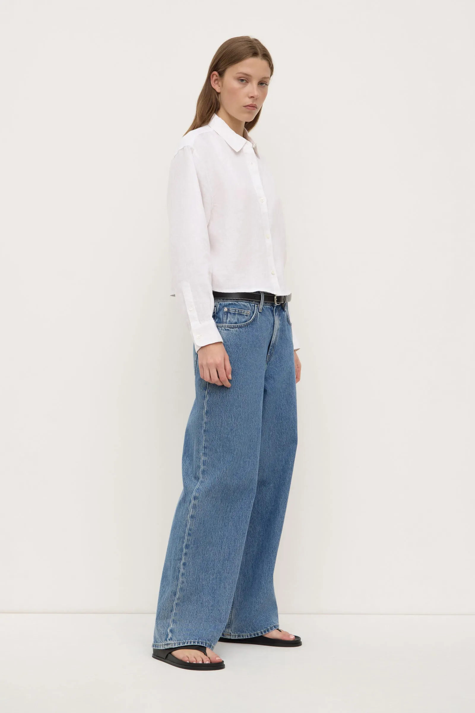 Anti Static Treatment Minimalist Design Lilah Linen Boxy Shirt