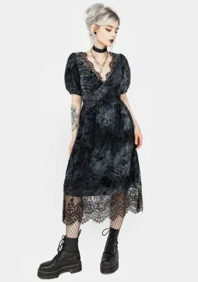 High-Fashion Modern Layers Vice Lace Trim Velour Midi Dress