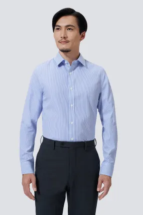 Wrinkle-Free Poplin Dress Shirt | Blue Stripes 10772N Summer Must-have Round Collar