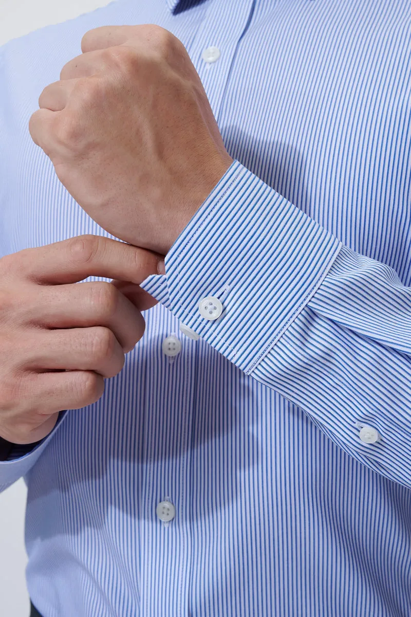 Wrinkle-Free Poplin Dress Shirt | Blue Stripes 10772N Breathable fabric Anti Static Finish