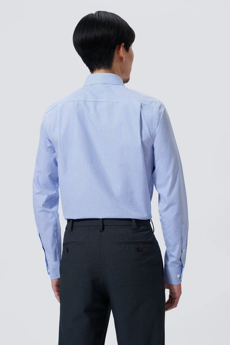 Wrinkle-Free Poplin Dress Shirt | Blue Stripes 10772N Designer Look Road Trip Ready