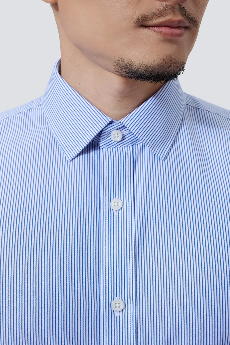 Wrinkle-Free Poplin Dress Shirt | Blue Stripes 10772N Picnic Outfit Striped Design