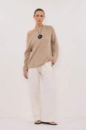 RHEA CREAM COTTON DRAWSTRING PANT Trendy Cut