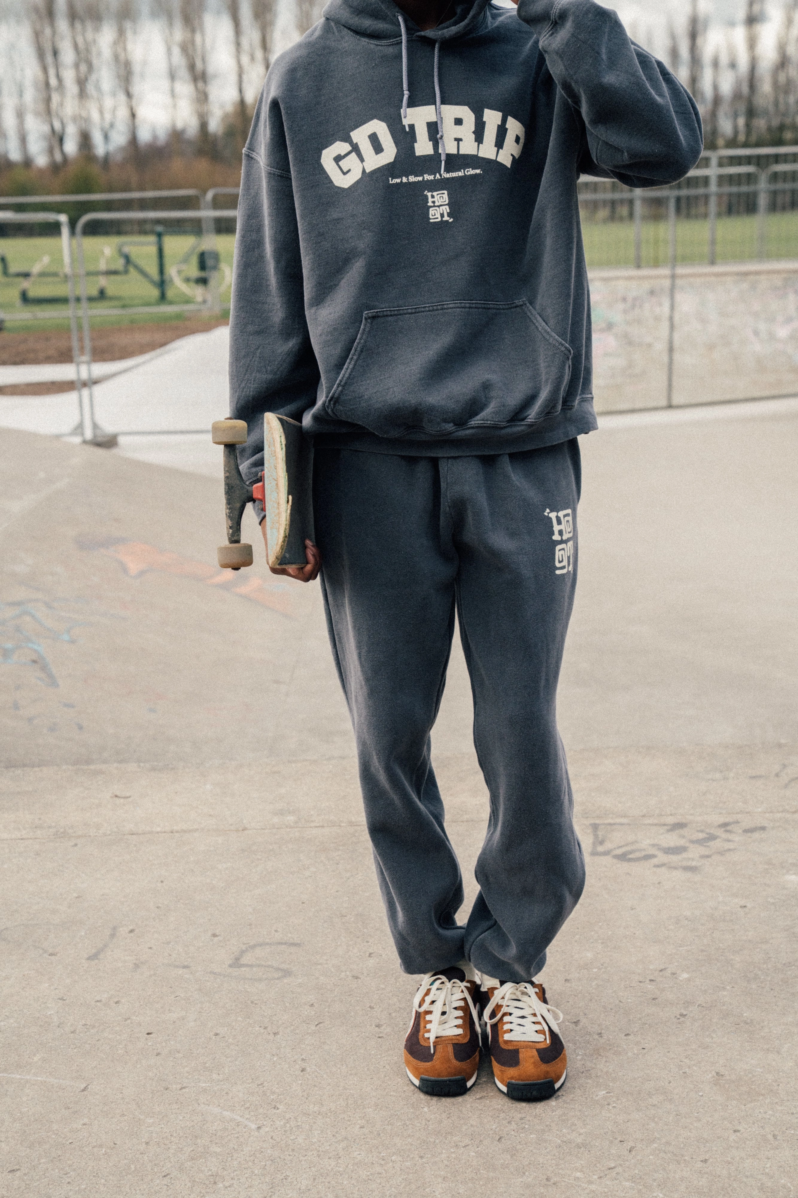 Quick Movement Wear Wrinklefree HAVE A GD TRIP 'Varsity' Vintage Washed Joggers - Charcoal