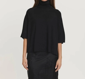 Short Sleeve Turtleneck/poncho In Black Fashion Forward Warm Outfit