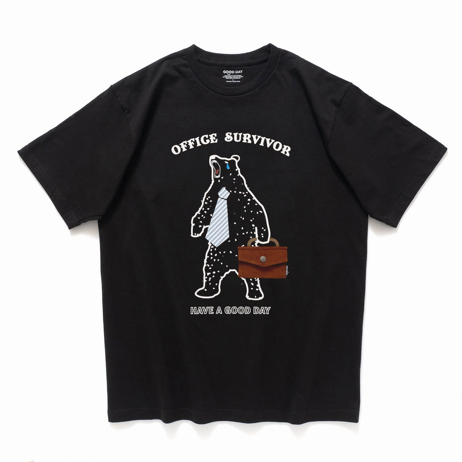 (ZT1547) Office Survivor Bear Pocket Tee DoubleStitched Seams Simple and Light