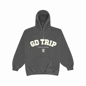HAVE A GD TRIP 'Varsity' Vintage Washed Hoodie - Charcoal theater look Breathable Cotton