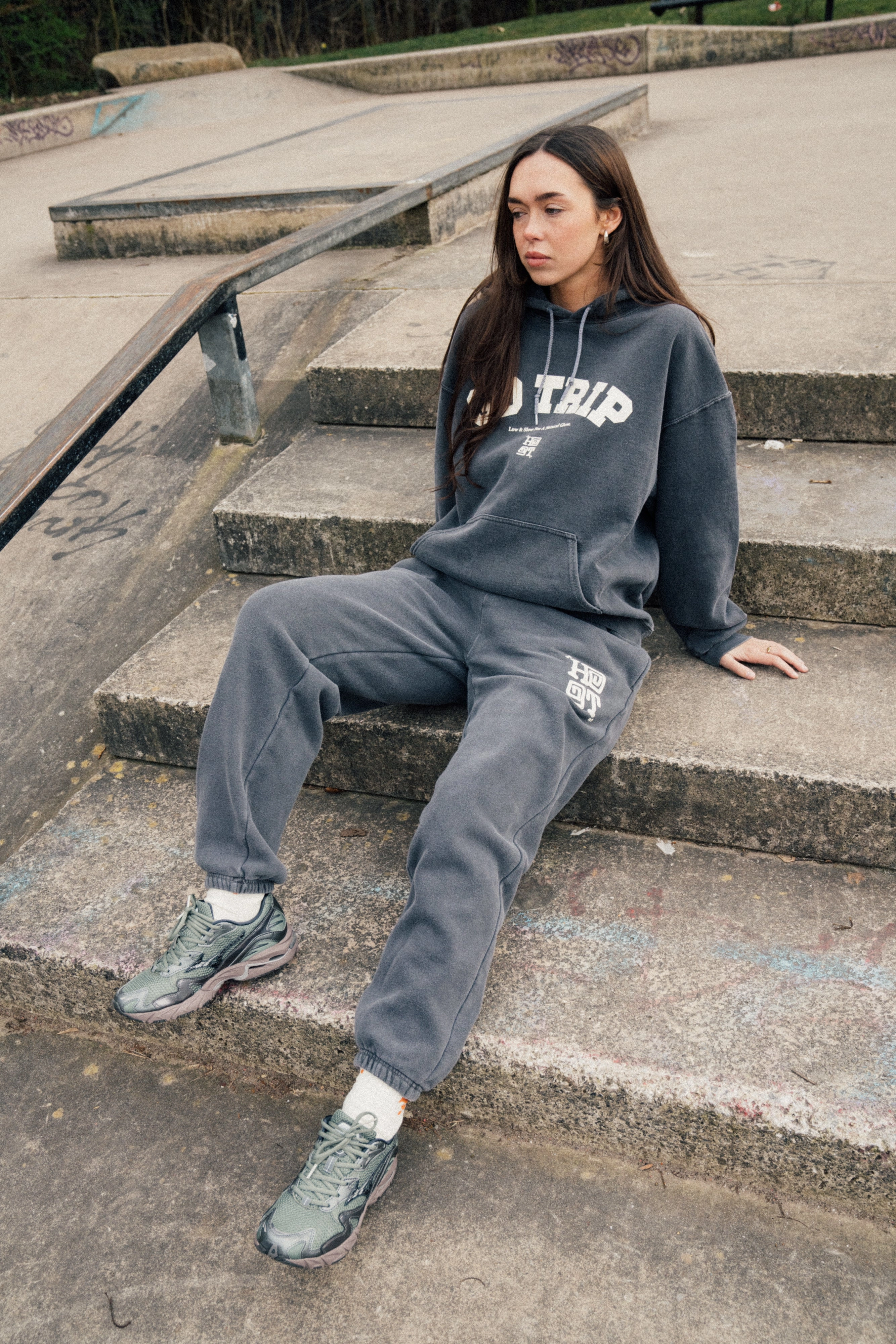 Leopard like Thermal Reflective Lining HAVE A GD TRIP 'Varsity' Vintage Washed Hoodie - Charcoal