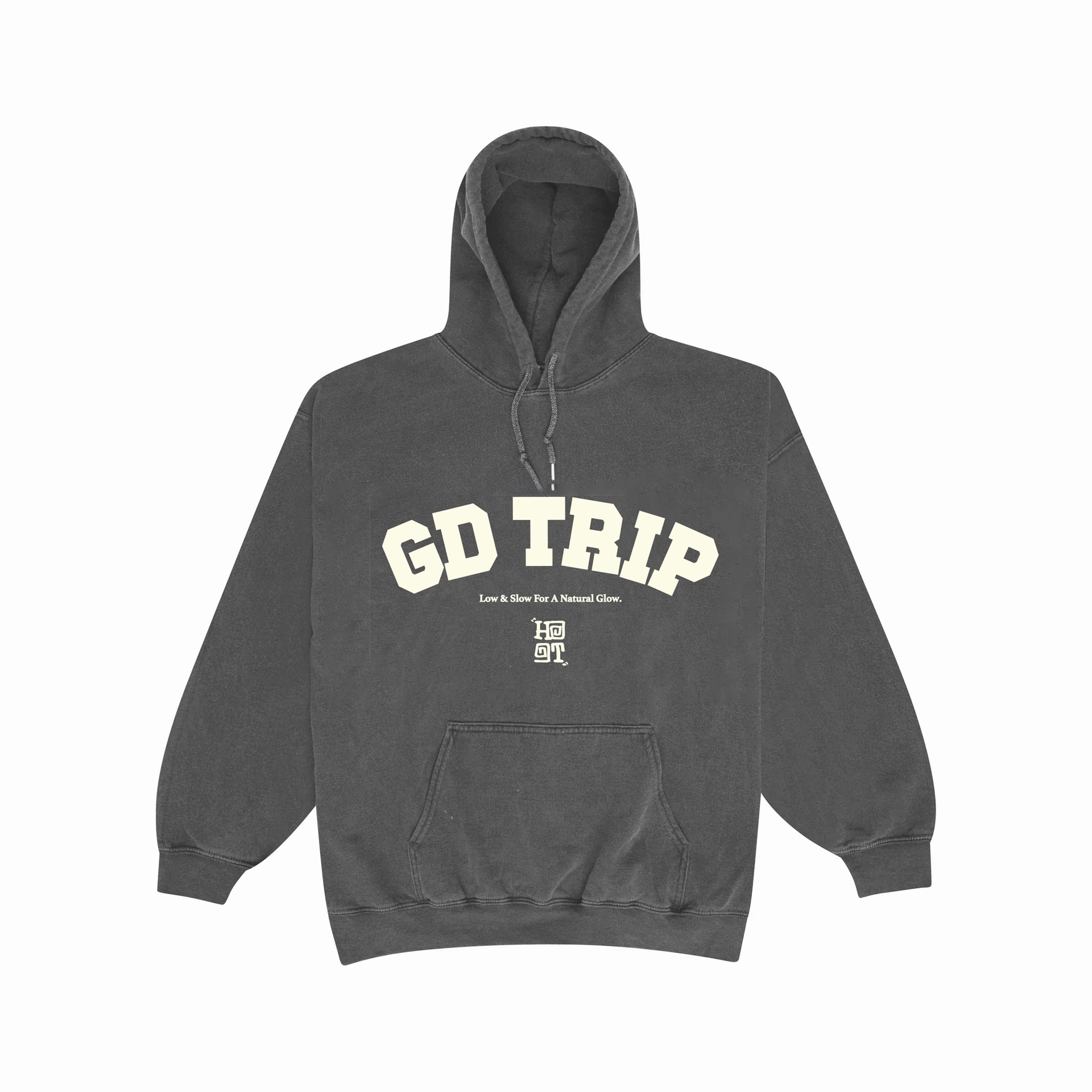 HAVE A GD TRIP 'Varsity' Vintage Washed Hoodie - Charcoal theater look Breathable Cotton