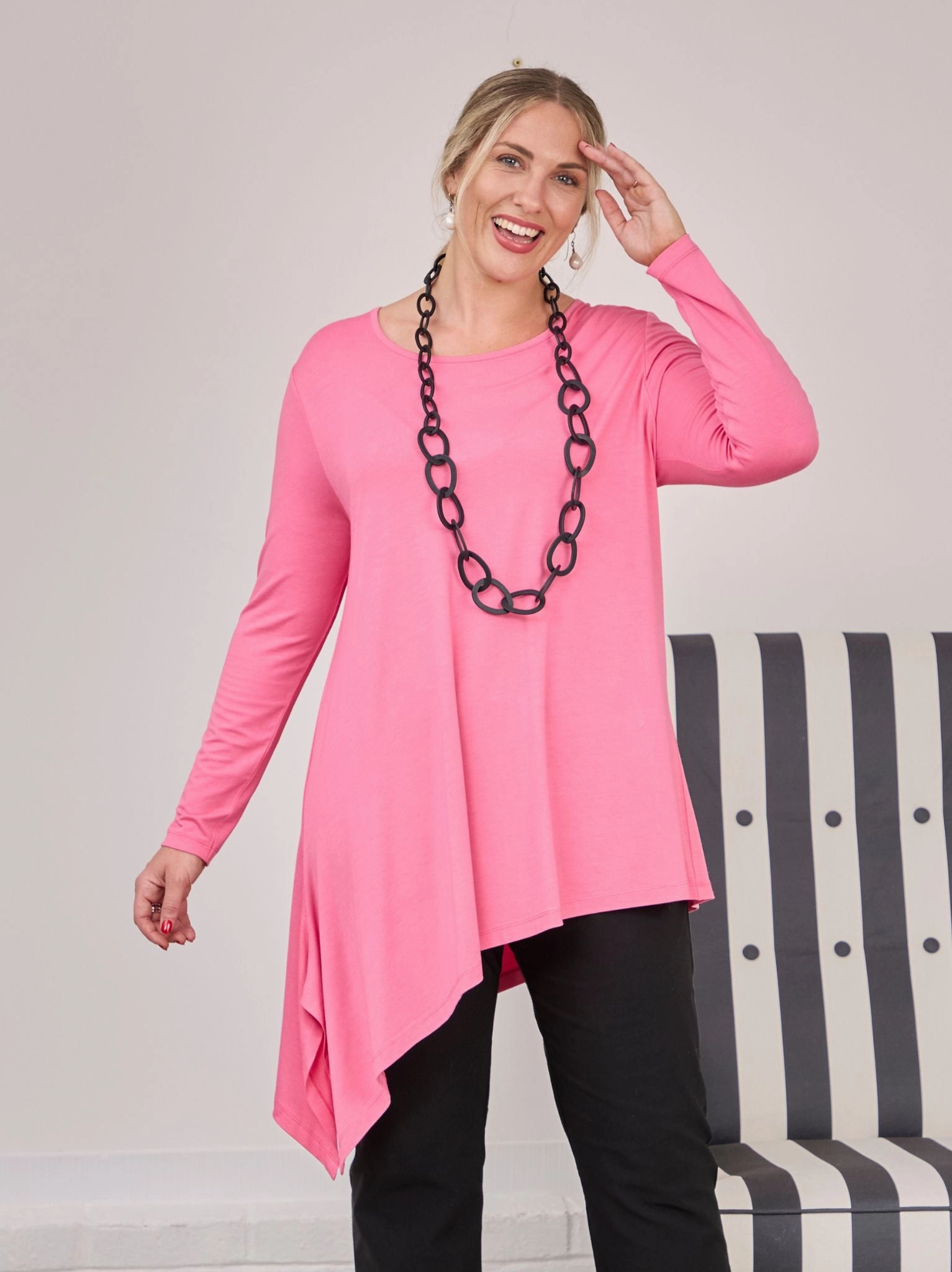 Hidden Storage Pockets Tahlia Jersey Top - Hot Pink