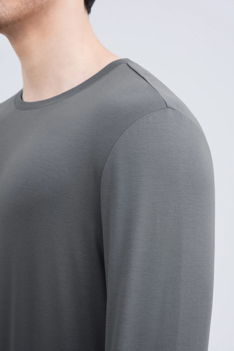 HeatGuard Crew Neck Long Sleeve T-Shirt | Dark Grey GYE149 anniversary Taped Neckline