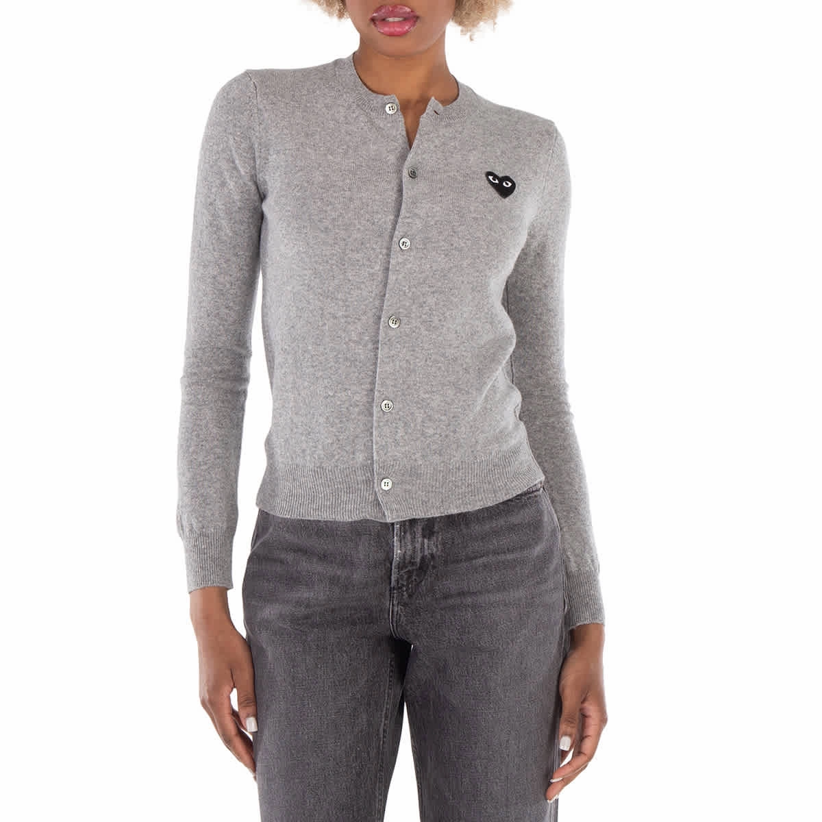 Comme Des Garcons Black Heart Logo Cardigan In Grey Ergonomic Sleeve Engineering Essential Layering