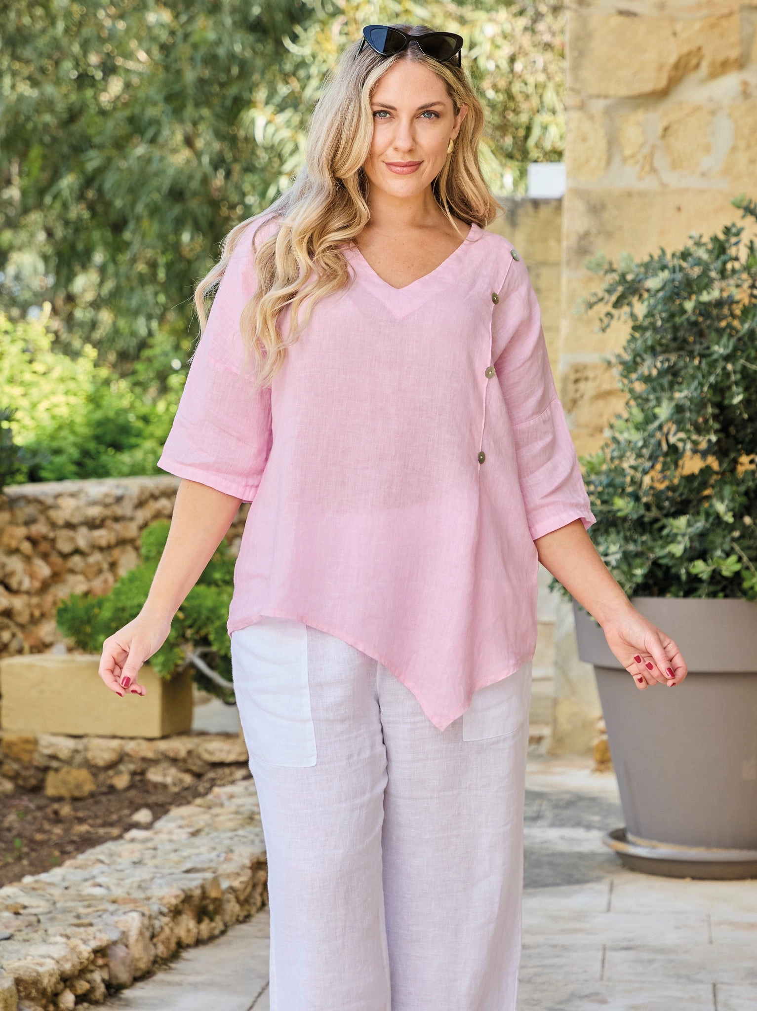 Trudy Linen Top - Pink NoSlipSurface