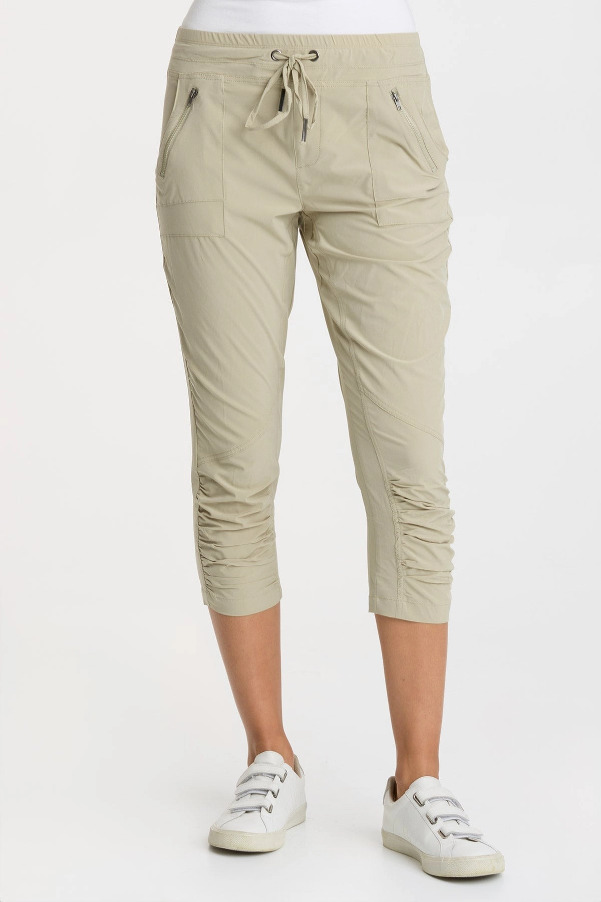 Aksana Whisper Stretch Ruched Active Slim Pant Petite Size Non See Postpartum Fit Daily Routine