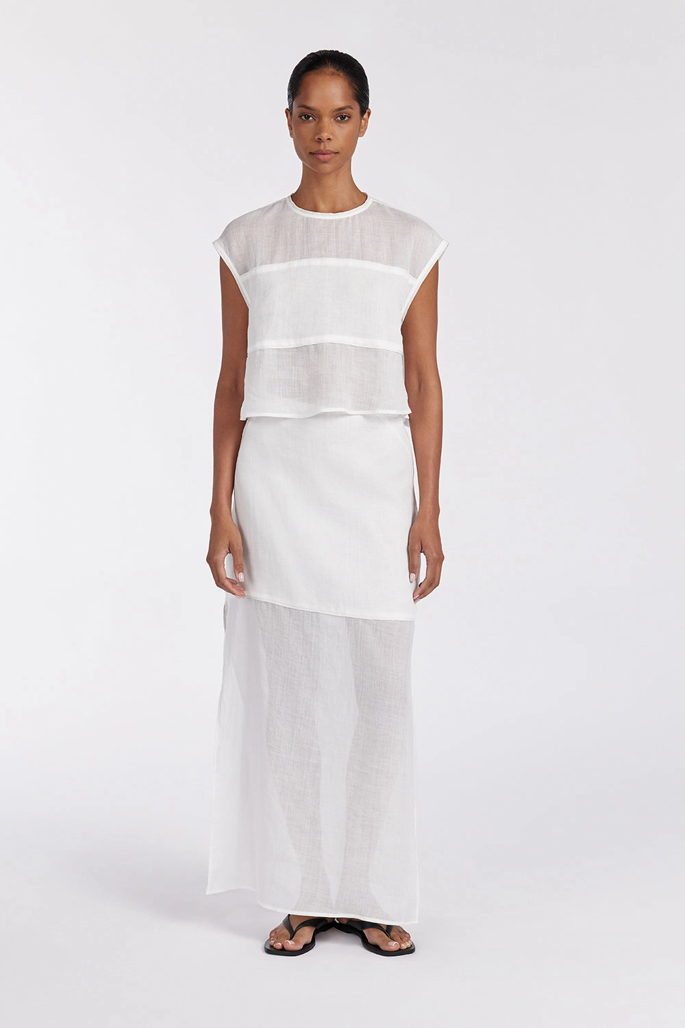 KAI WHITE RAMIE MIDI SKIRT Statement Color Performance Outfit
