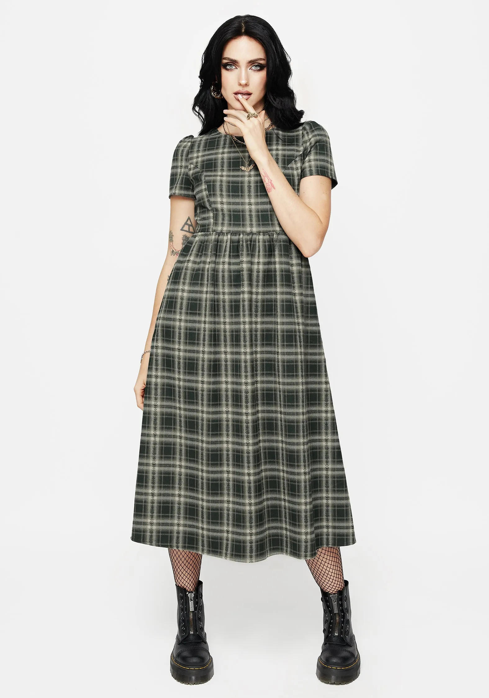 Bright Accent Tulisa Check Midi Dress