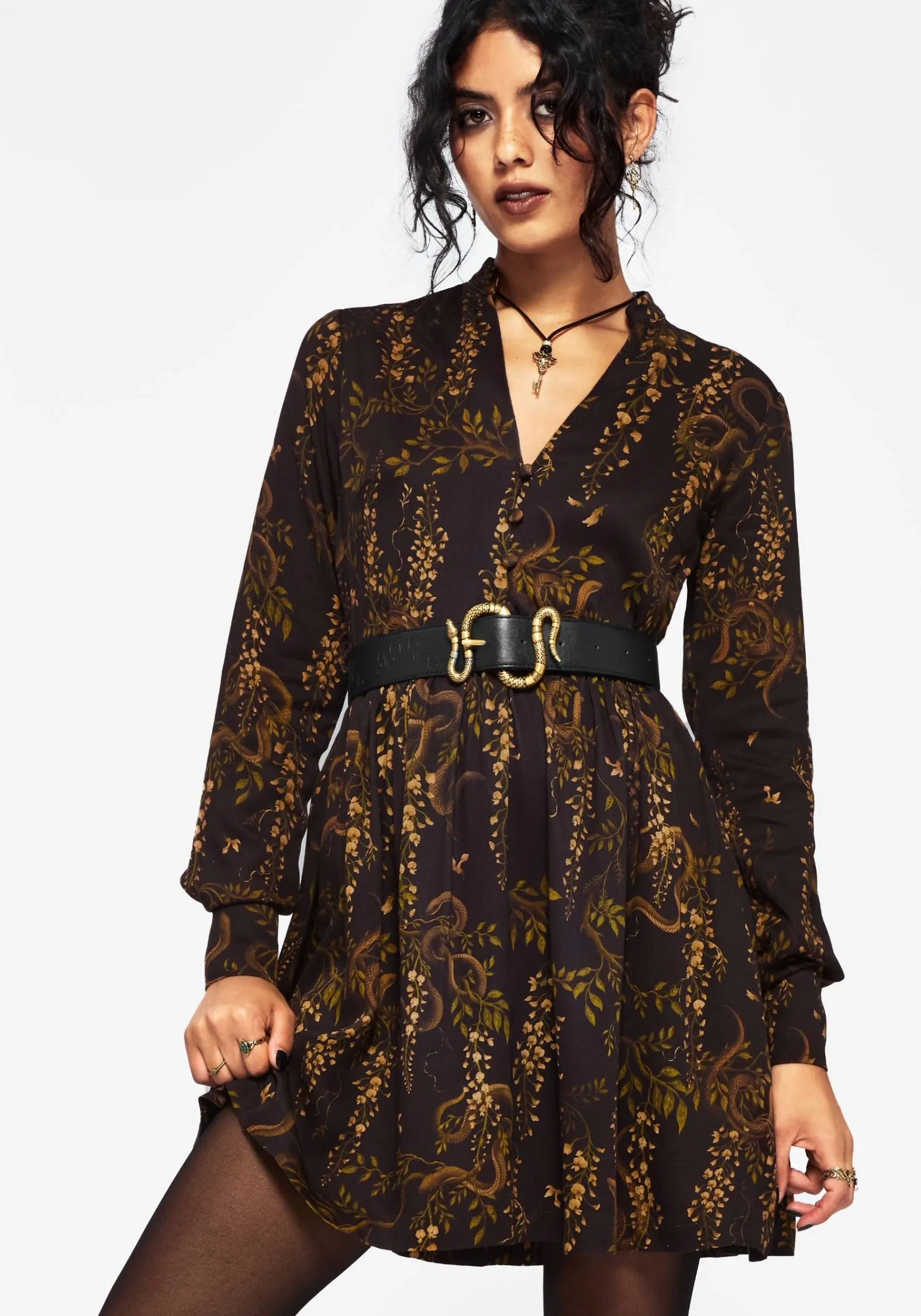 Azazel Snake Printed Belted Mini Dress Wave Soft Soft color