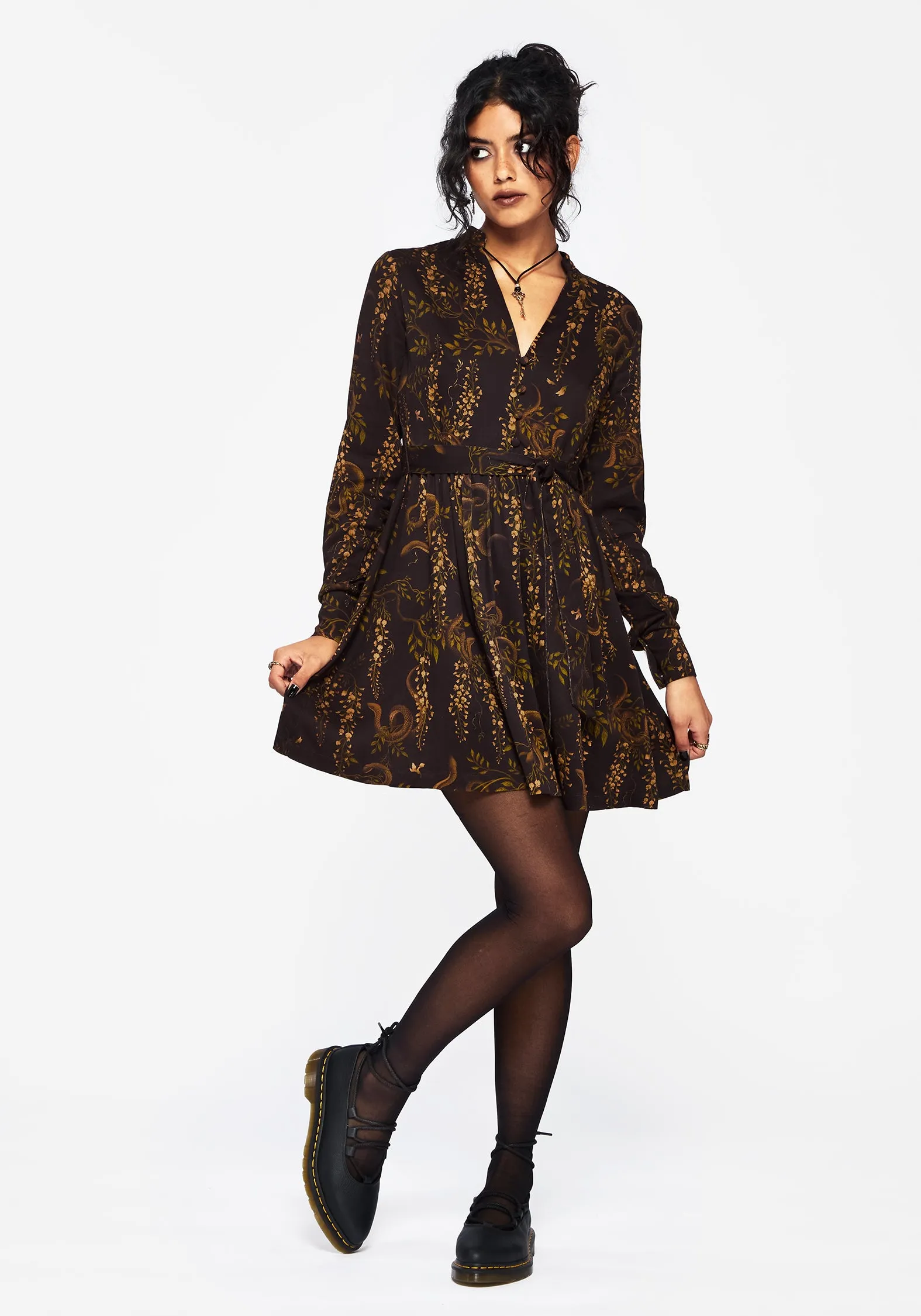 Clean Style Azazel Snake Printed Belted Mini Dress
