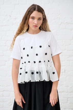 Relaxed Blouse Tulle Overlay T-shirt in Black Spot