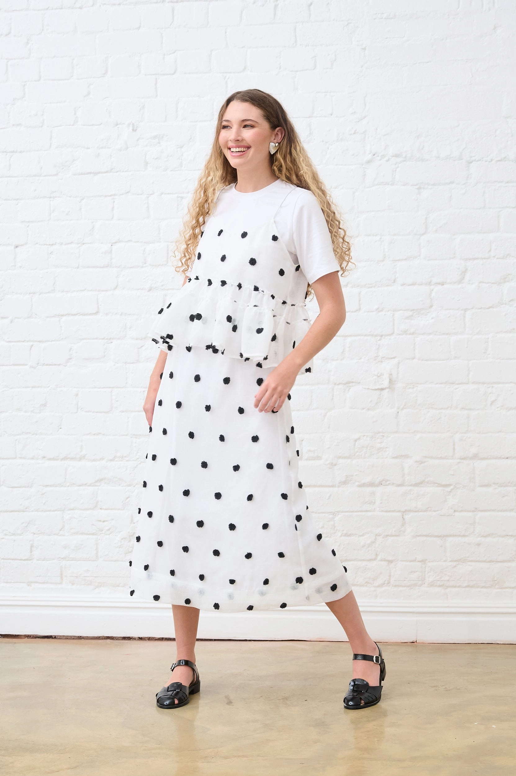 Tulle Overlay T-shirt in Black Spot Casual dress DurableDoubleLayeredHem