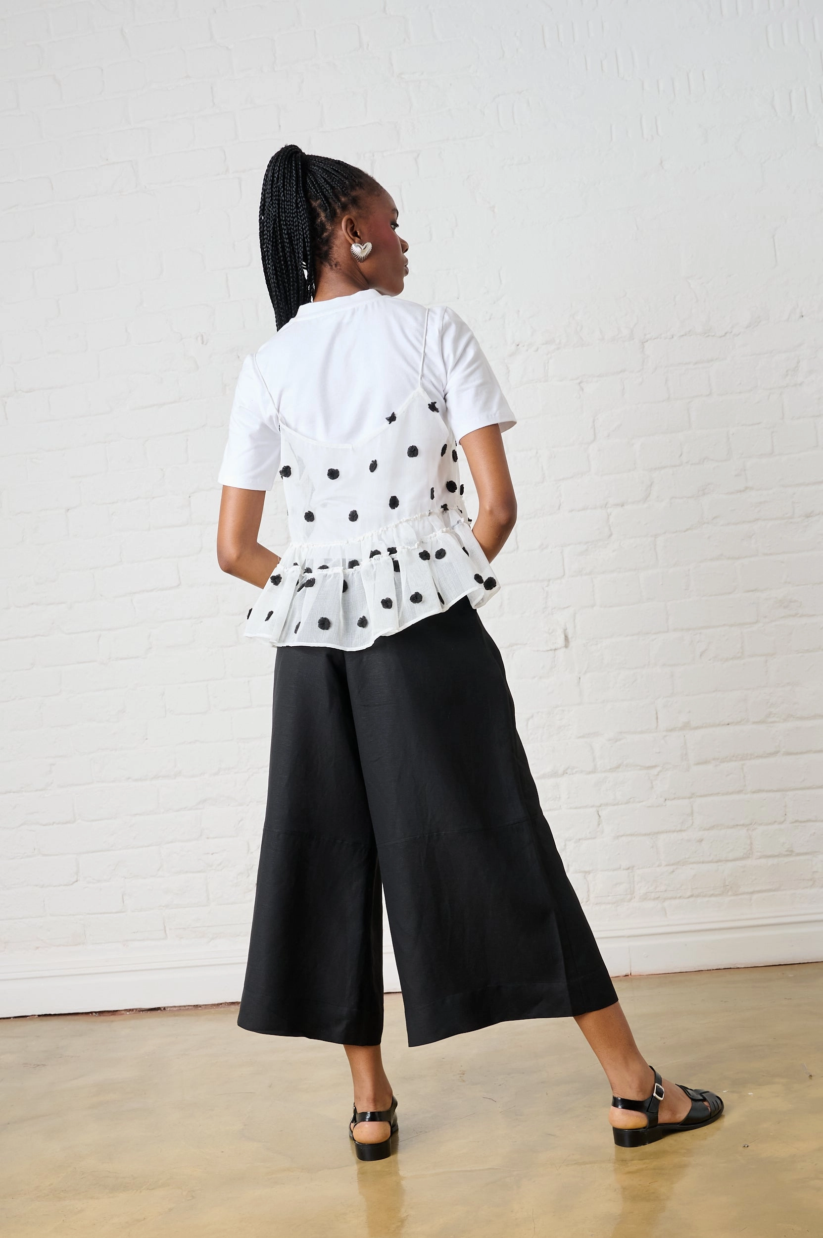 Tulle Overlay T-shirt in Black Spot Layered Shoulder NonIrritatingTags