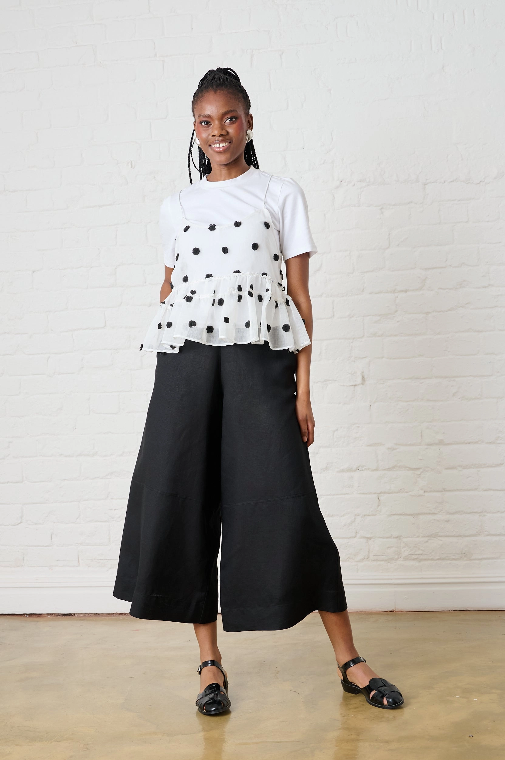 Tulle Overlay T-shirt in Black Spot Layered Hemline