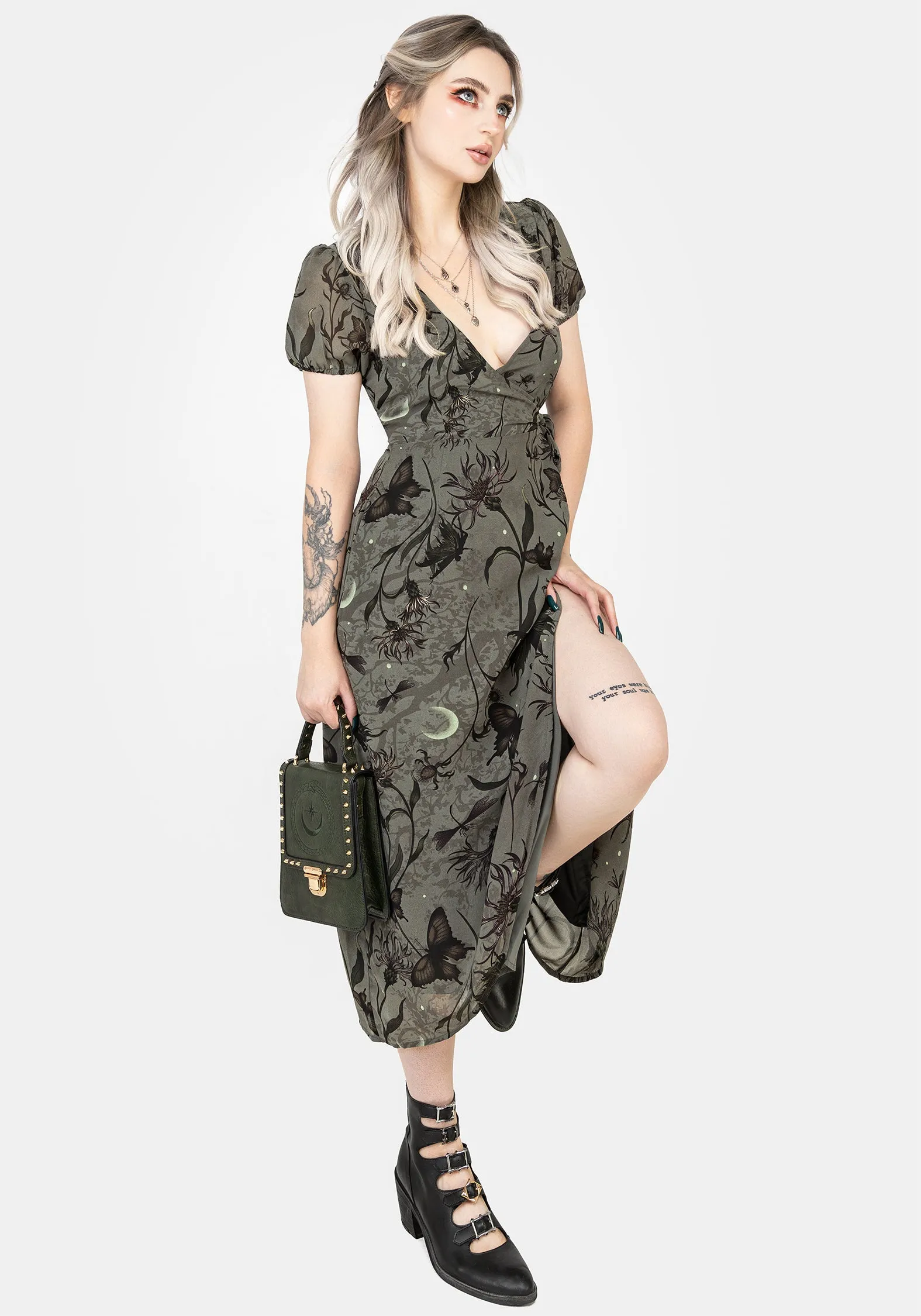 Tiered-Skirt Gloriana Floral Print Chiffon Midaxi Wrap Dress