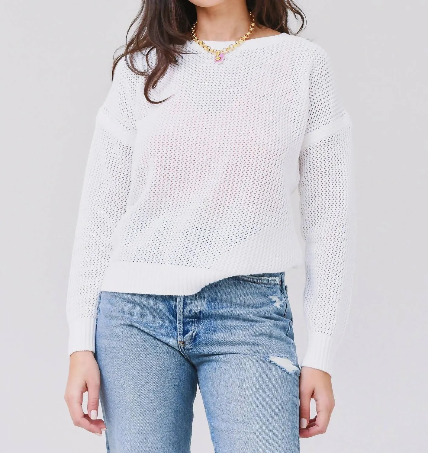 Open Stitch Sweatshirt In White Winter Styling