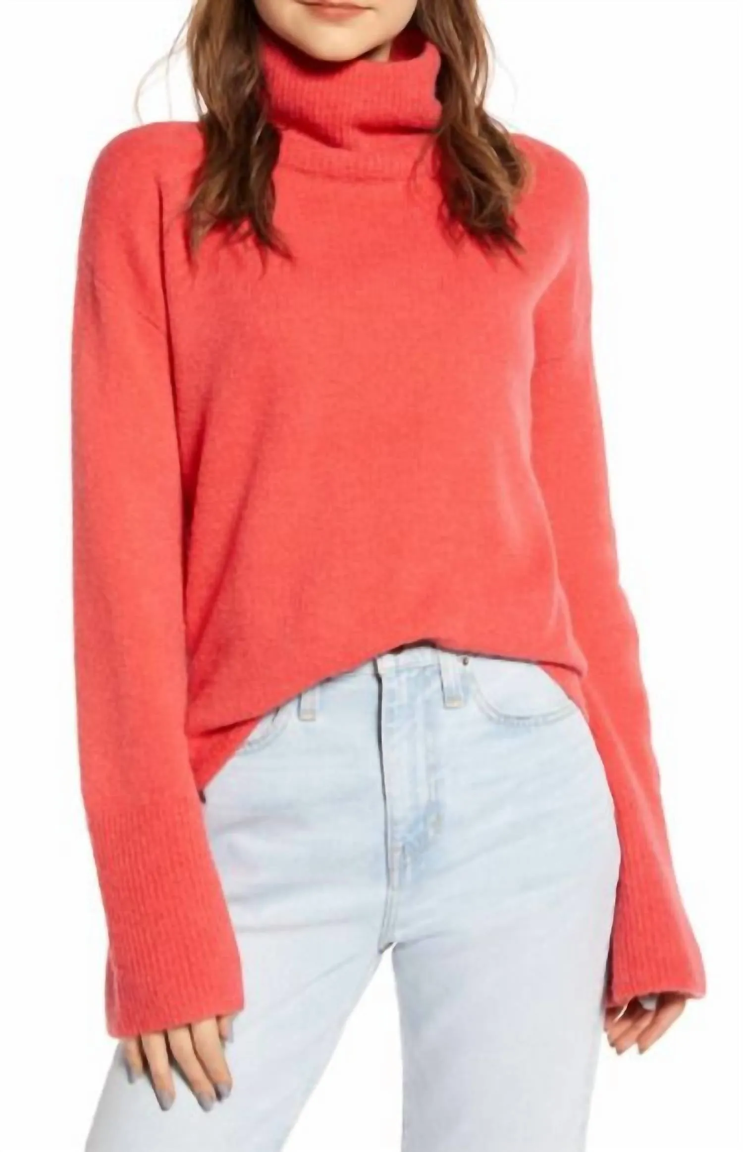 Comfy Appeal Snuggle Comfort Turtleneck Sweater In Bright Red Orange