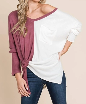 Recycled Material Crafting Odor Resistant Finish Two Tone Sweater In Dark Red Bean Combo
