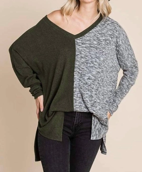 Two Tone Sweater In New Olive Combo Eco Conscious Processing