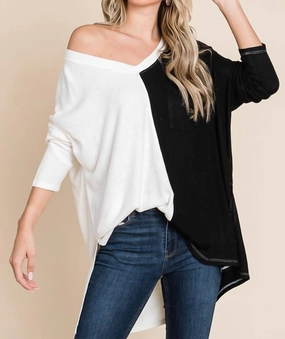 Two Tone Sweater In Soft White Combo Timeless Knit Snug Fit Knit