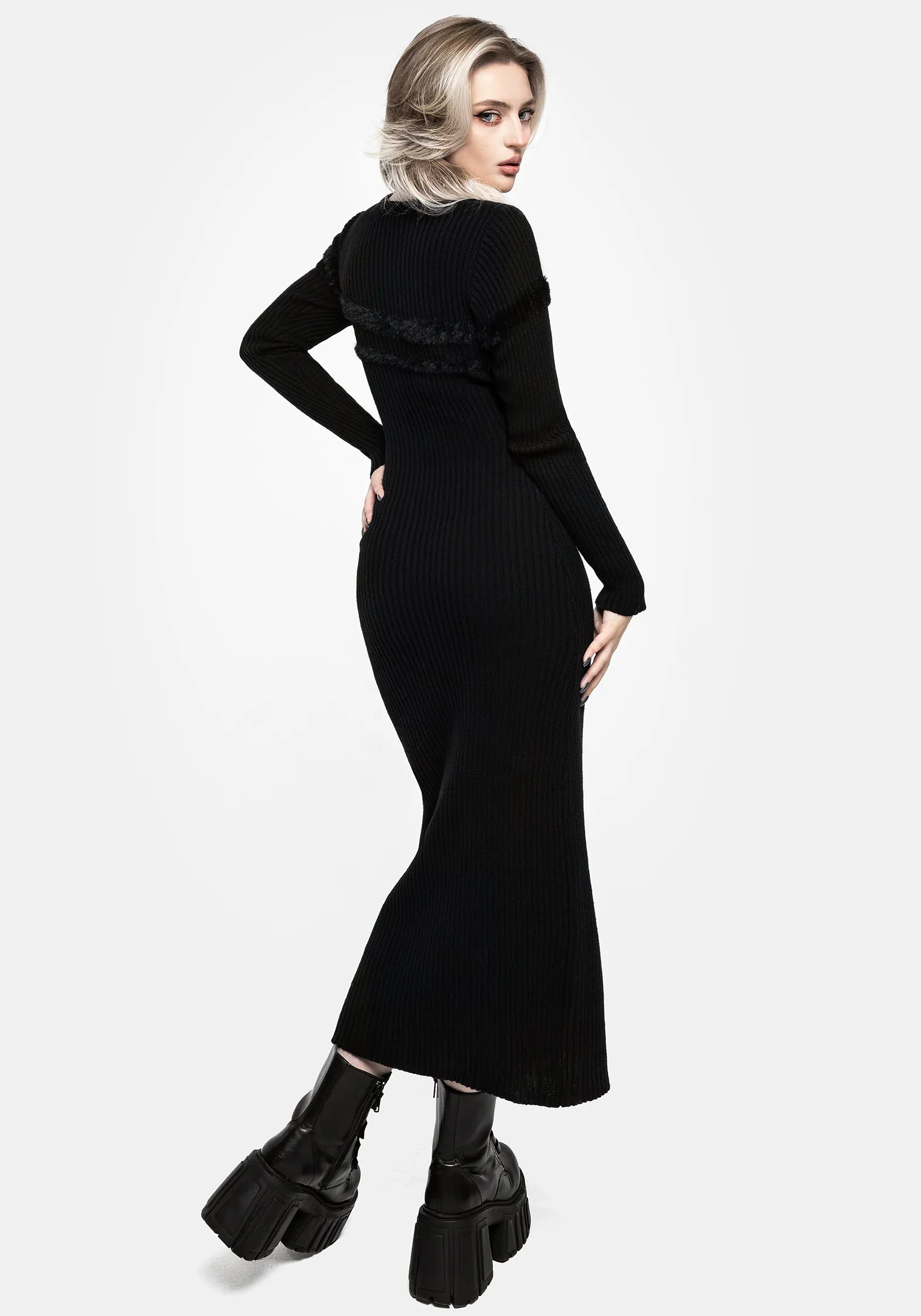 Oversized-Fit Metallic Finish Typhon Stripe Knit Maxi Dress