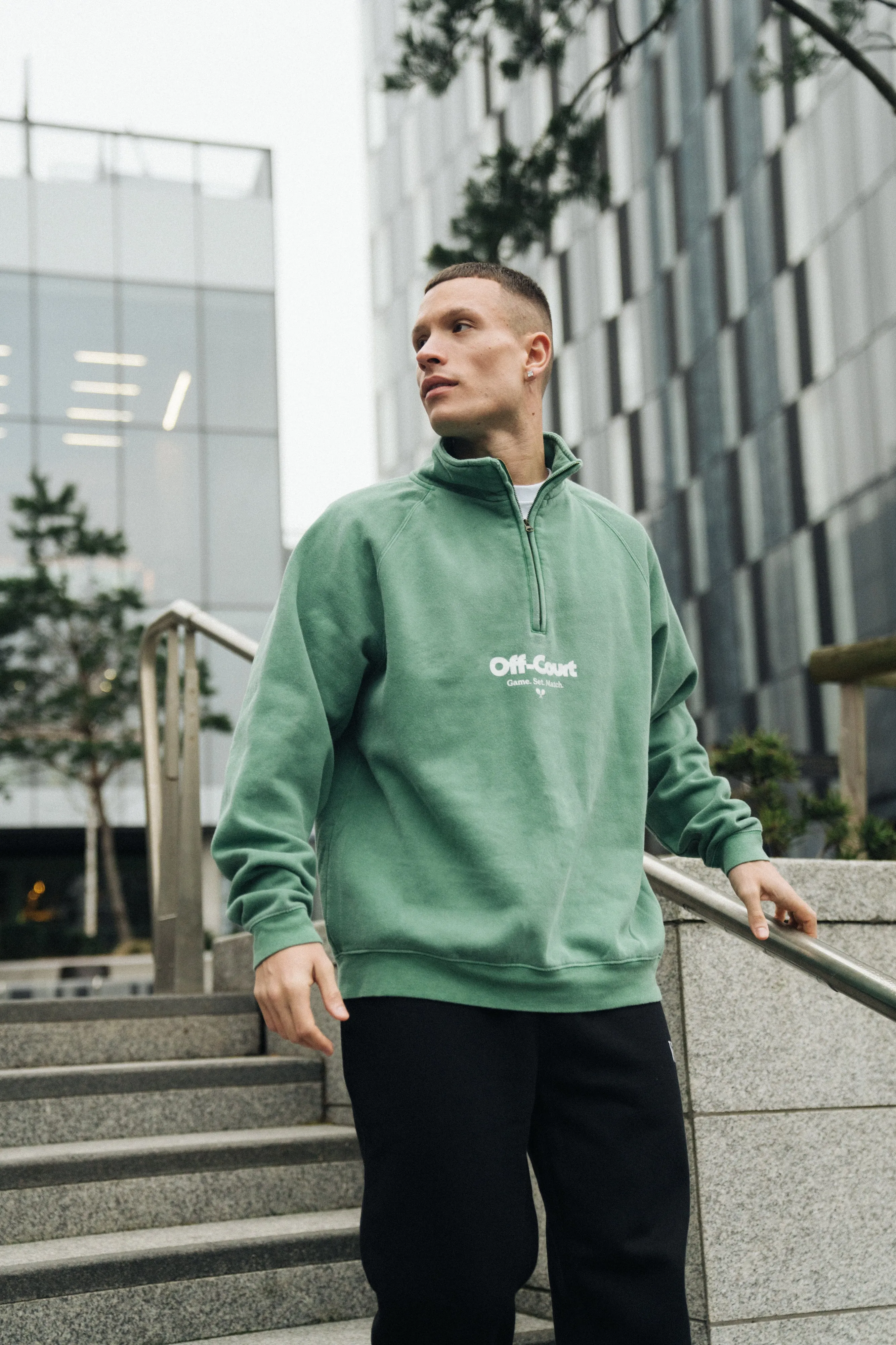 Vice 84 'Off-Court GSM' Washed 1/4 Zip Sweater - Kelly Green Cold Season Wear